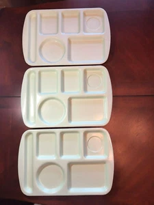 3 Green Prolonware Serving Cafeteria Tray School Lunch Vtg 6 Compartment 10x14 - Picture 1 of 5