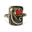 Beautiful Ring 835 Silver Coral Art Deco 30s Craft Silver RG53