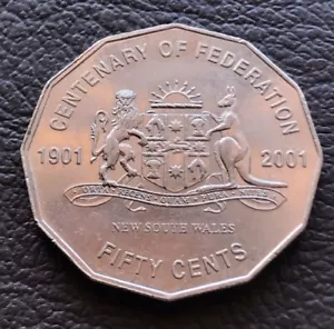 2001 NEW SOUTH WALES 50 Fifty Cent Coin - Centenary Of Federation NSW Australia - Picture 1 of 2