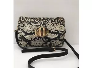DEUX LUX Anthropologie Black Gold Print Sequin Clutch Turnlock Evening Handbag - Picture 1 of 7