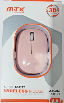 Pink Wireless 3D 2.4 GHZ Mouse Moveteck 1200 DPI TG7227 - Image 1 of 3