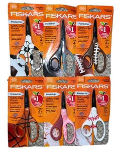 Lot Of 6 Fiskars SafetyEdge Blades 5" Kids School Scissors - Sports NEW - Picture 1 of 1