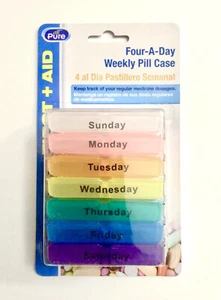 FUNDA DE PÍLDORA SEMANAL TODO PURO 1 PIEZA CUATRO AL DÍA ORGANIZADOR DE MEDICAMENTOS COMPACTO CODIFICADO POR COLORES - Imagen 1 de 3