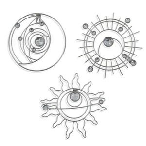 Silver Metal Wall Art, Abstract Sun Moon Star Decor, Modern Line Art - Picture 1 of 8