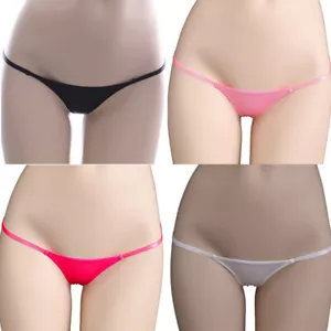 Women Panties Sexy Ice Silk See Through Sheer Thongs Half Hip Briefs Underw  