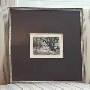 CAROL COLLETTE WINTER LANDSCAPE B&W ETCHING  L.E. S/N MATTED FRAMED HARD TO FIND - Picture 1 of 9
