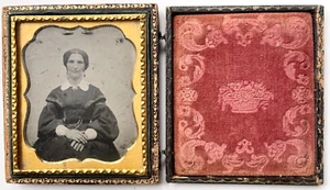 FOTO ANTIGUA TIPO TINTE EN CUERO BOGARDUS UNION ESTUCHE MUJER EN VESTIDO VICTORIANO - Imagen 1 de 7