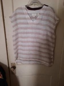 Top Cynthia Rowley beige lino rayas sin mangas para mujer talla grande” - Imagen 1 de 2