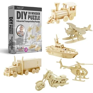 6 in 1 Hands Craft 3D Wooden Puzzles Transportation Animals Bundle DIY Set Gift - Picture 1 of 7