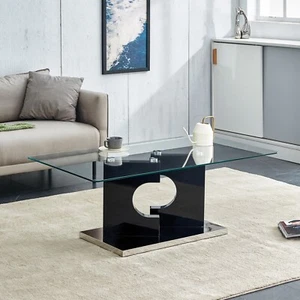 Tempered Glass Coffee Rectangular Table Modern End Center Table for Living Room - Picture 1 of 13