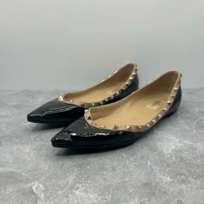Valentino Negro Charol Rockstud Ballet Pisos Talla 40 Hecho en Italia Foto 1 de 4