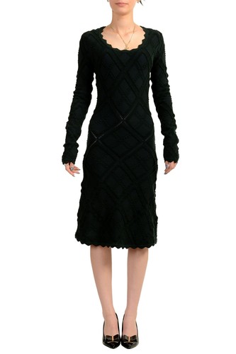 Abito maglione donna Burberry verde bosco elasticizzato manica lunga US XS IT 38