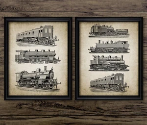 Juego de 2 impresiones ferroviarias vintage, locomotora de tren de vapor, entusiasta del ferrocarril - Imagen 1 de 1
