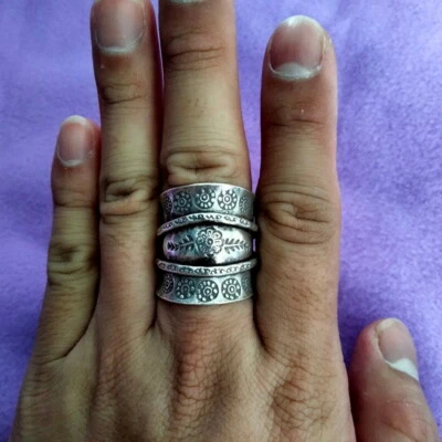 Fine Silver Rings 925 Sterling Solid Adjustable Free Size Vintage Fashion R78051 - Image 1 of 4