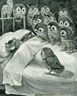 Cat Nightmare of Owls by Louis Wain wall Art Home Decor Foto 1 de 4
