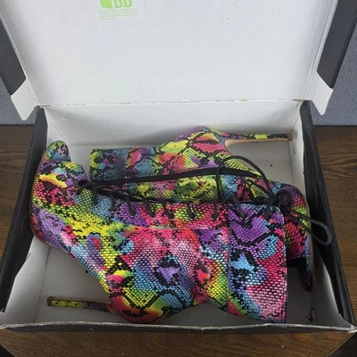 Olivia Jaymes Mujer Neón Piel de Serpiente Tacón Alto Botines Punta Abierta Talla 7.5 Foto 1 de 4