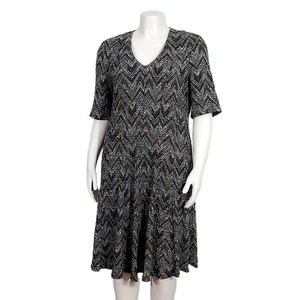 RN Studio by Ronni Nicole Knit Midi Dress 16 V-Neck Short Sleeve Zig Zag Stretch - Picture 1 of 5