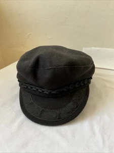 Vintage Greek Fisherman Cap Hat Wool Blend Black Made in Greece Size 57 - 7 1/4 - Picture 1 of 8