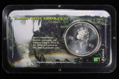 2002 Zambian 1000 Kwacha Silver Coin Littleton Company Packaging - Image 1 of 4