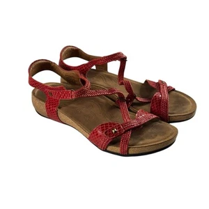 Taos Sandals Womens 10 Red Ziggie Snake Leather Braided Strap Cork Wedge Comfort - Picture 1 of 11