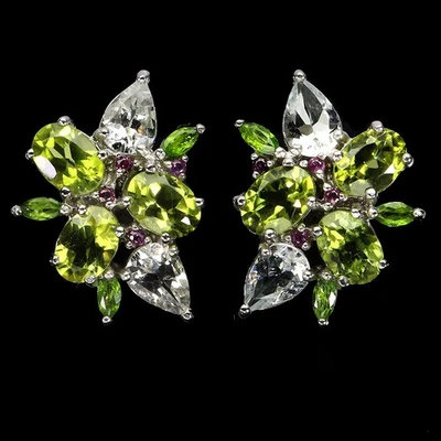925 Sterling Silver Earrings Oval Peridot 7x5mm Aquamarine Gemstone Jewelry - Image 1 of 4