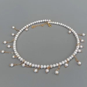 17" Freshwater Cultured White Pearl Choker Necklace - Picture 1 of 8