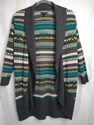 Cárdigan Allison Brittney Talla L Gris Borde Suroeste Azteca Frente Abierto Suéter Foto 1 de 4