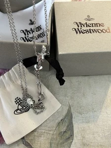 Vivienne Westwood Skelett Kugel silberfarben Anhänger Halskette + Box & Geschenkbeutel - Bild 1 von 9
