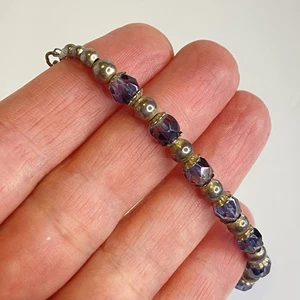 Vintage Silber Perlen Armband lila Amethyst Glas facettiert 925 zierliches Geschenk - Bild 1 von 10