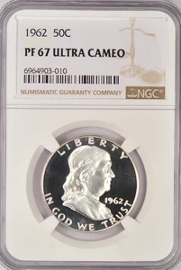 1962 Franklin Half Dollar Proof NGC PF 67 ULTRA CAMEO PR67DCAM Frosty Coin 50C - Picture 1 of 2