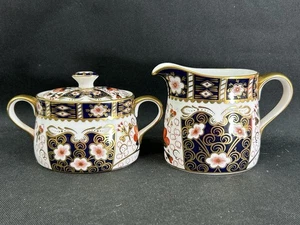 ROYAL CROWN DERBY 2451~(1)~Traditional Imari ~Sugar with Lid and Cream Pitcher - Picture 1 of 7