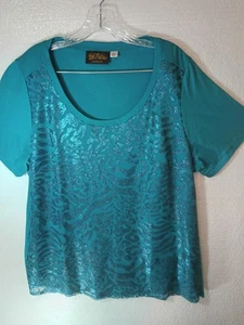 Bob Mackie Damas XL Top Turquesa Usable Arte Malla Lentejuelas - Imagen 1 de 5