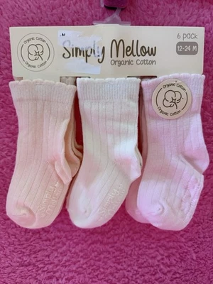 Hermoso paquete de 6 de algodón orgánico Simply Mellow 12-24 M festoneado  Foto 1 de 4