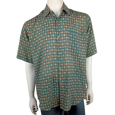 SONIC vintage men L shirt green abstract lightweight sheer Australian made retro - Image 1 of 4