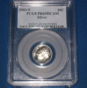 2003-S ROOSEVELT PROOF SLVR DIME-PCGS GRADED PF-69 DCAM - Picture 1 of 2