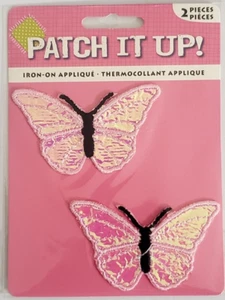 PATCH IT UP Iron-On Applique - PINK BUTTERFLIES - 2 pcs - Picture 1 of 2