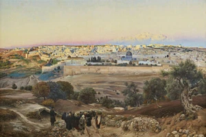 JERUSALEM FROM THE MOUNT OF OLIVES 1902 PAINTING V1 BY GUSTAV BAUERNFEIND REPRO - Picture 1 of 3