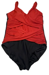 Costume da bagno Miraclesuit pezzo unico rosso nero color-block increspato regolabile taglia 18 - Foto 1 di 16