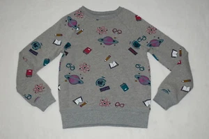 Girls Sweatshirt HEATHER GRAY Pencil Book Glasses Smart Globe Planet SIZE S 6-6X - Picture 1 of 1