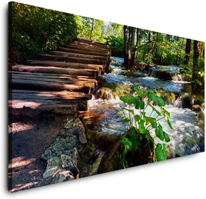 TELA - FLUSSO D'ACQUA - (PP4338 - quadro su tela - foto in legno ponti Water Creek foresta - Foto 1 di 6