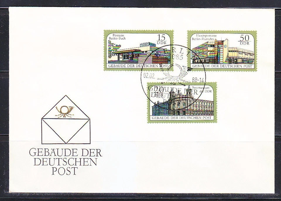 Germany DDR 1988 FDC cover Mi 3145-3147 Sc 2652-2654 Postal buildings - Image 1 of 1
