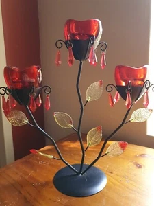 3 Heads red heart glass metal Candle Holder decorative Party Events Home Decor - Picture 1 of 8