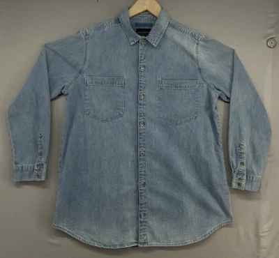 Camisa de mezclilla con botones Lucky Brand para hombre MEDIANA ligera lavada-ligeramente desgastada-bolsillos Foto 1 de 4