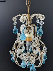 Antique italian turquoise crystals beaded chandelier - Picture 1 of 12