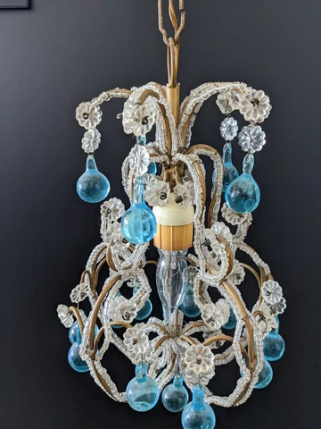 Antique italian turquoise crystals beaded chandelier Cover