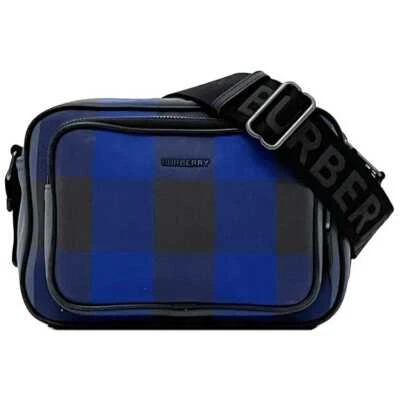 Bolsa de ombro Burberry ec-23325 preta azul 8050443 tiracolo couro lona usada - Imagem 1 de 4