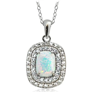 925 Silber Künstlicher Opal Mit Blau & Weiss Topas Oval Halskette, - Bild 1 von 3