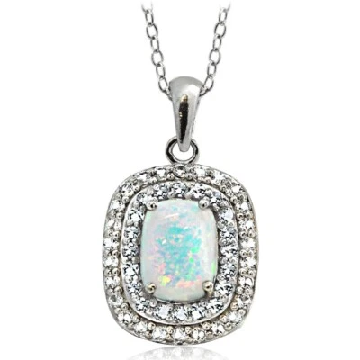 925 Silber Künstlicher Opal Mit Blau & Weiss Topas Oval Halskette, - Bild 1 von 3