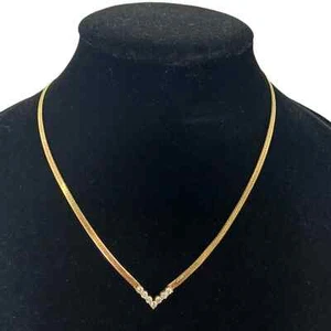 Vintage Womens Necklace, Gold Tone, Rhinestones, Herringbone 9 in long Formal - Picture 1 of 2