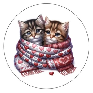 24 runde Aufkleber Katzen Liebe Schal Valentinstag Kreis Etiketten Umschlag Siegel - Bild 1 von 8